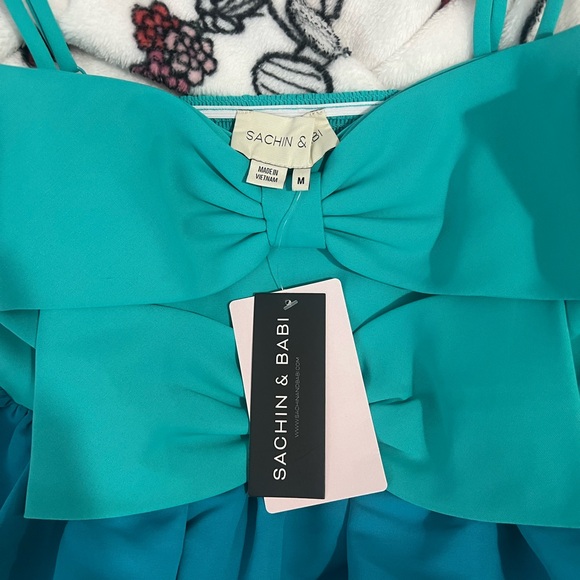 Sachin & Babi Sloane Taffeta Double-Bow Pleated Colorblock Mini Dress - Picture 3 of 5